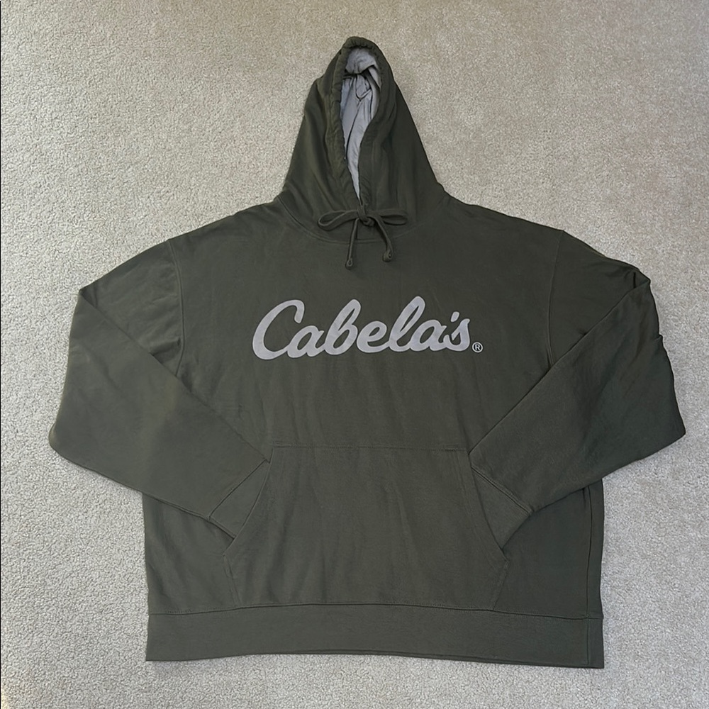 Cabela’s Mens XL Sweatshirt Olive Green Hooded Front Pocket